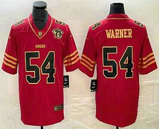 Men%27s San Francisco 49ers #54 Bobby Wagner Red 75th Patch Golden Edition Stitched Nike Limited Jersey